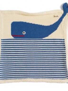 Blue Whale Knit Baby Blanket - Blue & Cream